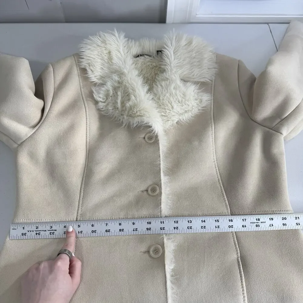 Vintage Mixit Faux Suede Penny Lane‎ Womens XL Beige Faux Fur Lined Y2K Jacket